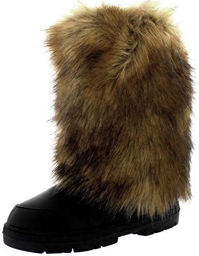 Womens Tall Rabbit Fur Covered Snow Rain Waterproof Yeti Eskimo Winter Boots