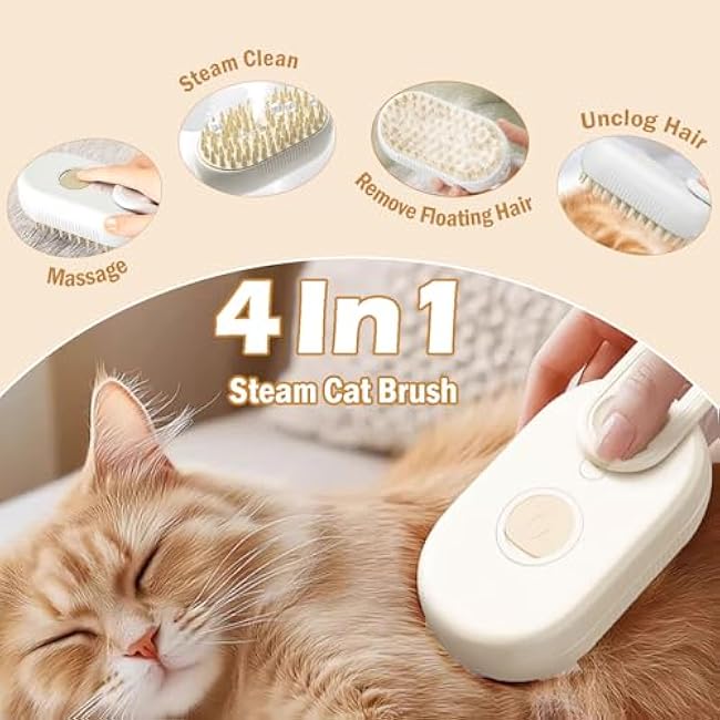 Cat Steam Brush for Shedding, 4-in-1 Pet Steam Brush with Anti-Static Spray, Massage, Cleaning, Shedding & Combing, Rechargeable Spritz Defur Comb for Cats and Dogs, Long or Short Hair-tcIGgm0K