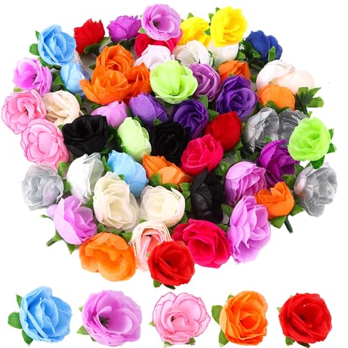 JSMTKJ 50 Stück Künstliche Blumenköpfe, Bunt Kunstrose, Kunstblumen Deko für Hochzeit Home Basteln Scrapbooking Deko