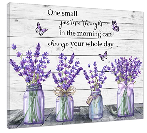 MEUNEAR Farmhouse Floral Canvas Wall Art Lavender and Purple Butterfly and Inspirational Quote on Vintage Wood Boards Wall Art for Bedroom, Flower Wall Decor for Bathroom Living Room, 16X12 inch