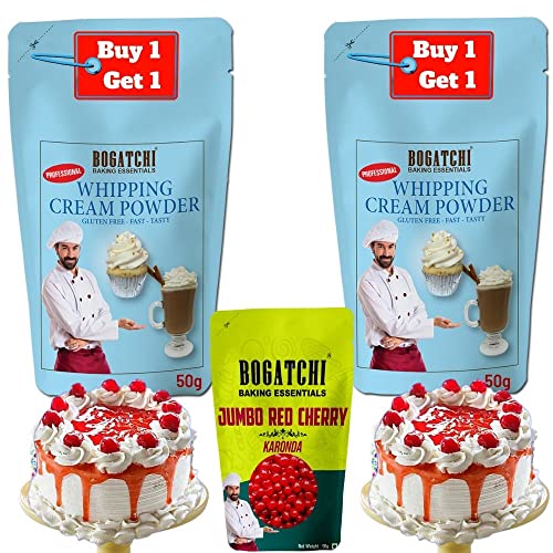 Image of BOGATCHI Whipping Cream Powder, Whipping cream for cake, Whipped Cream, Premium Whipping cream Powder,Rich Whipping cream|FREE One Extra Whipping Cream Powder(50g)+ Jumbo Cherry Karonda (50g)