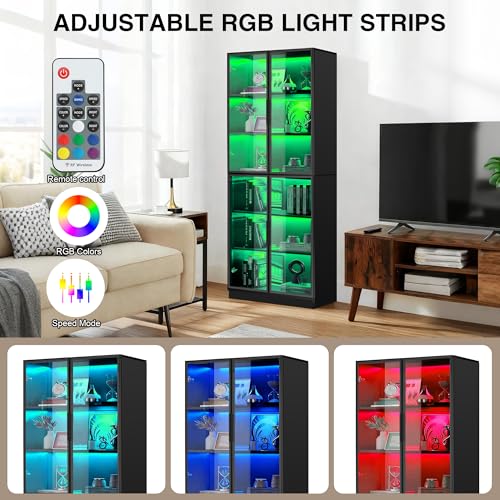 50% Off Black Display Cabinet with Multi-Color LED Lighting - Image 4