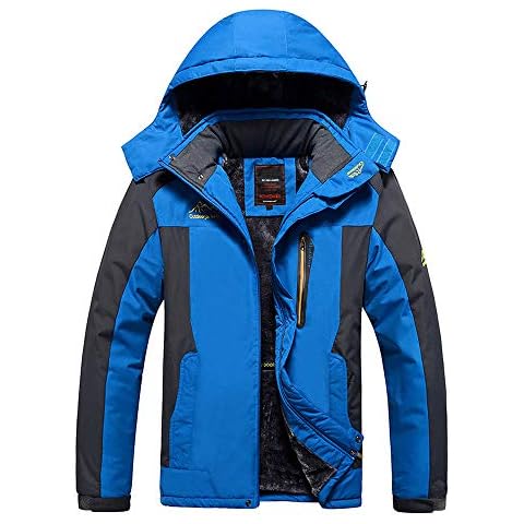 ZEVONDA Men's Waterproof Fleece Mountain Jacket - Winter Windproof Warm Ski Jackets Sports Outdoor Coat with Detachable Hood & Multi-Pockets, Blue (Fleece) / UK 5XL,Chest 62"(Tag 9XL) Cover