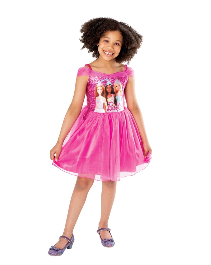 Rubies Barbie Ufficiale - Costume classico Barbie Principessa per bambini, taglia 2-8 anni a scelta, abito tutù rosa con top stampato Barbie, costume per Halloween, carnevale, Natale