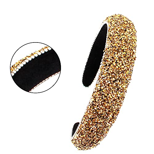 Fasoty Rhinestone Headbands For Women Fashion Handmade Gold Crystal Diamond Bling Headbands Hair Hoops Padded Headband Glitter Beaded Jeweled Hairband Sparkle Hair Accessories For Women Girls #TOP3