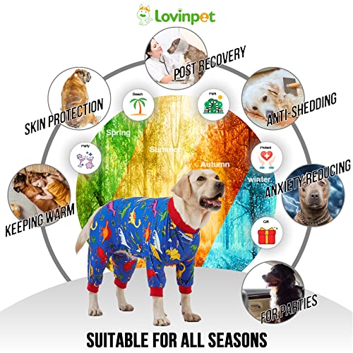 LovinPet Pitbull Large Dog Clothes, Wound Care/Post Surgery Dog Clothes, Lost World Dinosaurs Print, UV Protection, Pet Anxiety Relief, Large Dog Onesies, Pet PJ's/L #4