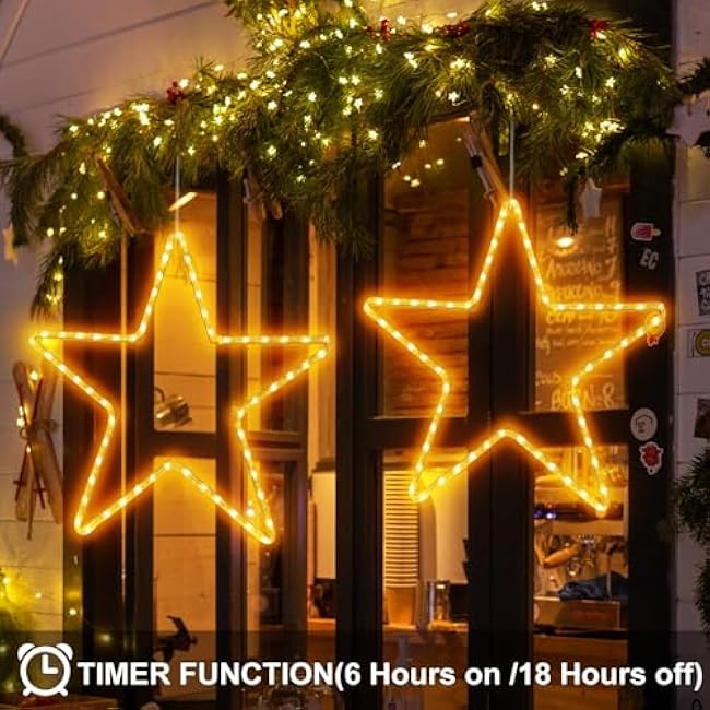 DBFAIRY 19.68 Star Outdoor Christmas Lights, 40 LEDs Christmas Light Up Star with Timer, Hanging Big Star Window Lights Mains Powered for Xmas New Year Holiday Wedding Party Decor, Warm White