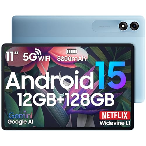 Blackview Android Tablet with Gemini Ai 2.0, Tablet 11 inch with 12GB+128GB/2TB TF, 5G WiFi Tablets, Octa-core CPU, 8200mAh/Fast Charge,120HZ/13MP+8MP Ai Camera/Face ID, Blue