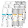 Membrane Solutions 5 Micron String Wound & 5 Micron CTO Carbon Block Water Filter 10"x2.5", Whole House Water Filters Universal Replacement Filter Cartridge