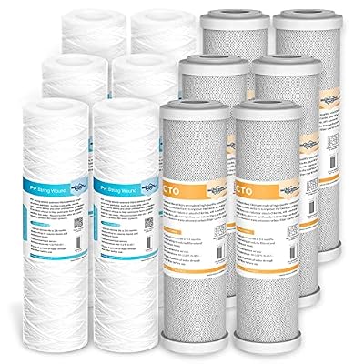 Membrane Solutions 20 Micron String Wound & 5 Micron CTO Carbon Block Water Filter 10"x2.5", Whole House Water Filters Universal Replacement Filter Cartridge