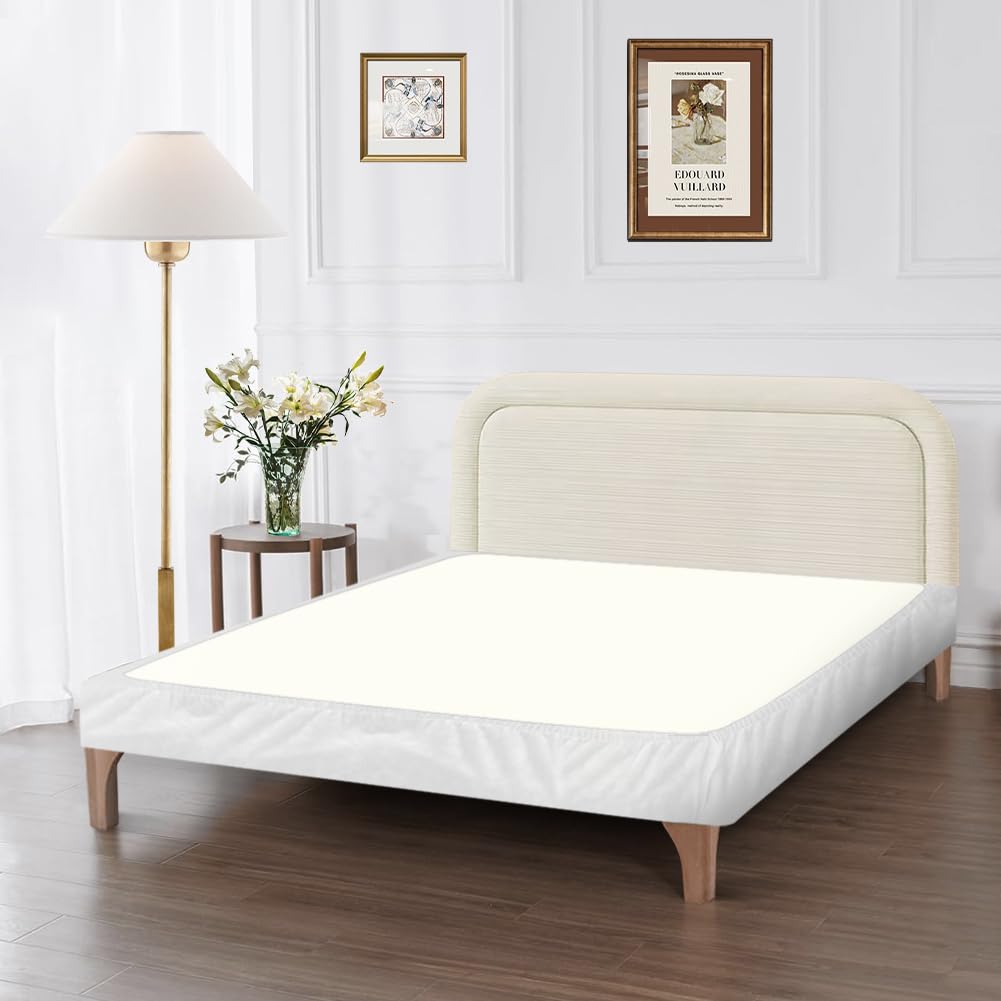 DUJUIKE Copriletto, Tessuto In Velluto, Sostituzione Della Gonna Del Letto, Proteggi la struttura del tuo letto. Adatto Per Camere Da Letto, Hotel(Bianco,Queen Bed Width:150-160cm)