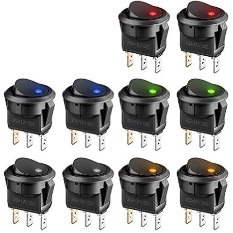 BUYGOO 10PCS Car Switch 12V with LED Light, Mini Toggle Switch On/Off DC 12V 20A Press Button Round Rocker Switch for Car, Boat, Homehold Application Cover