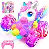Voiture Telecommandé Enfant RC Stunt Car avec Lumière LED & 360° Rotation, Licorne Joue...