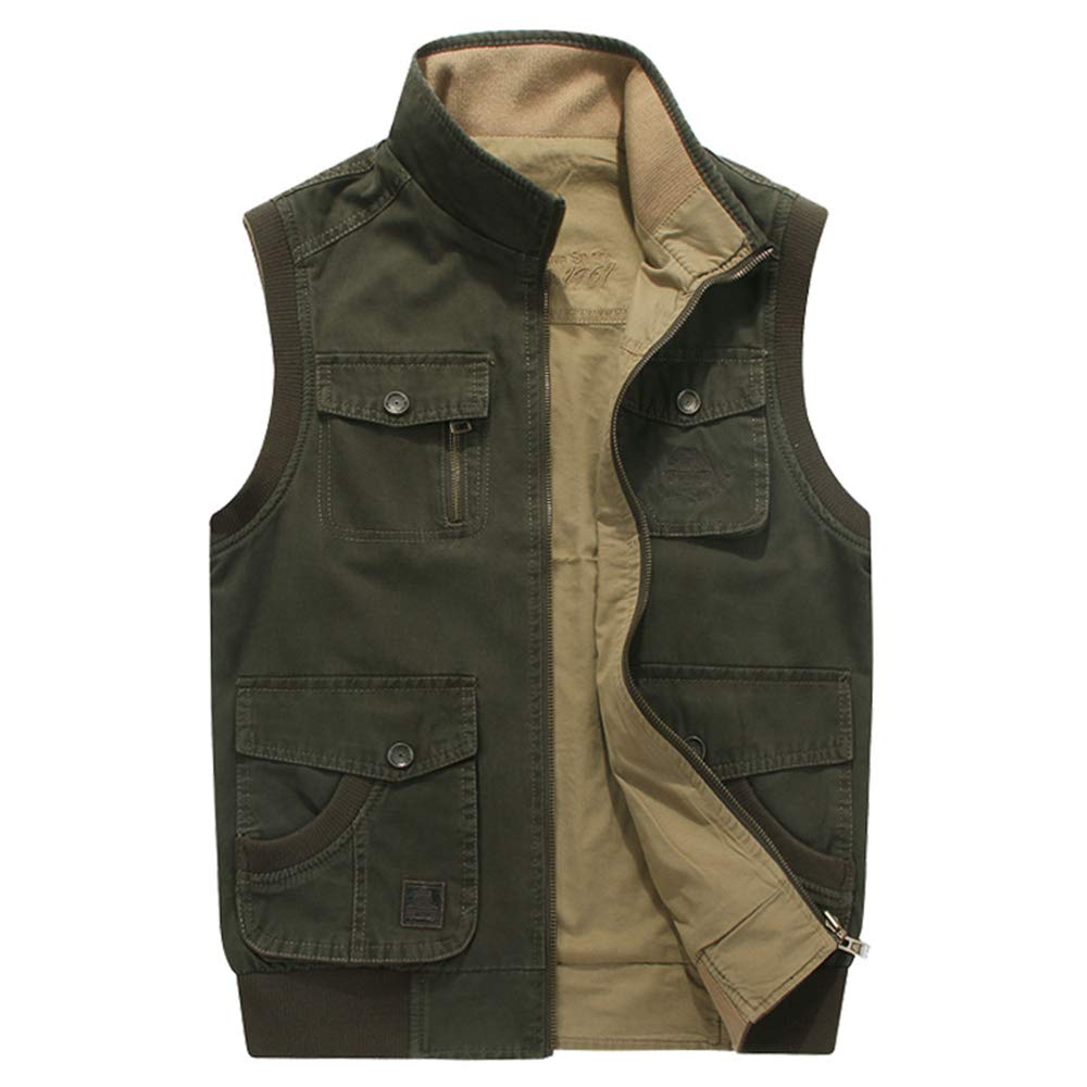Gilet Multitasche Uomo Cotone Giacca Reversibile Senza Maniche Abbigliamento Sportivo Caccia Fotografia e Pesca