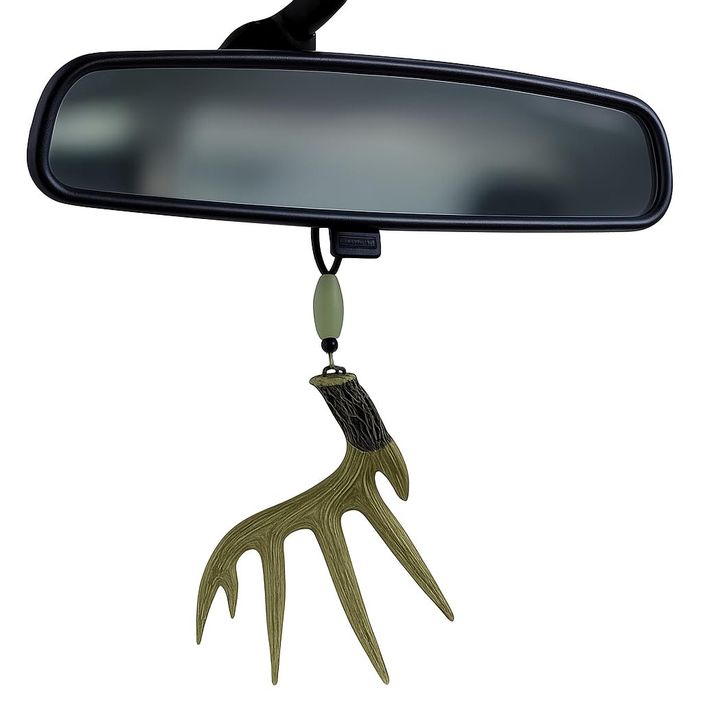 Fisken Antler Rear View Mirror Hanger for Truck, Car, UTV. Shed Antler Ornament, Hunting Accessory for Whitetail Deer Hunters, Outdoorsman. Deer Hunting Gift for Dad, Brother, Friend. No Sway Design.