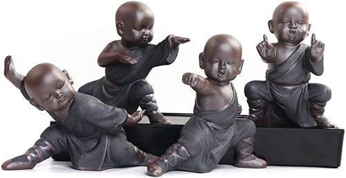 Miniatura 7 de KINGZHUO Estatuilla de Buda en miniatura de cerámica, pequeña y linda estatua de Buda, figura de monje, manualidades creativas para bebés, adornos