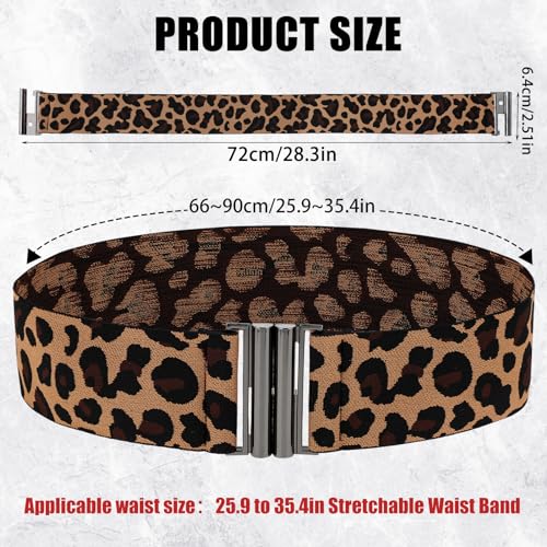 Amabro 568702_2_KGJMWXRM Women Stretch Waist Belts, Skinny Elastic Wide Waistband Leopard Print Retro Dress Tuck Belt thumb #3