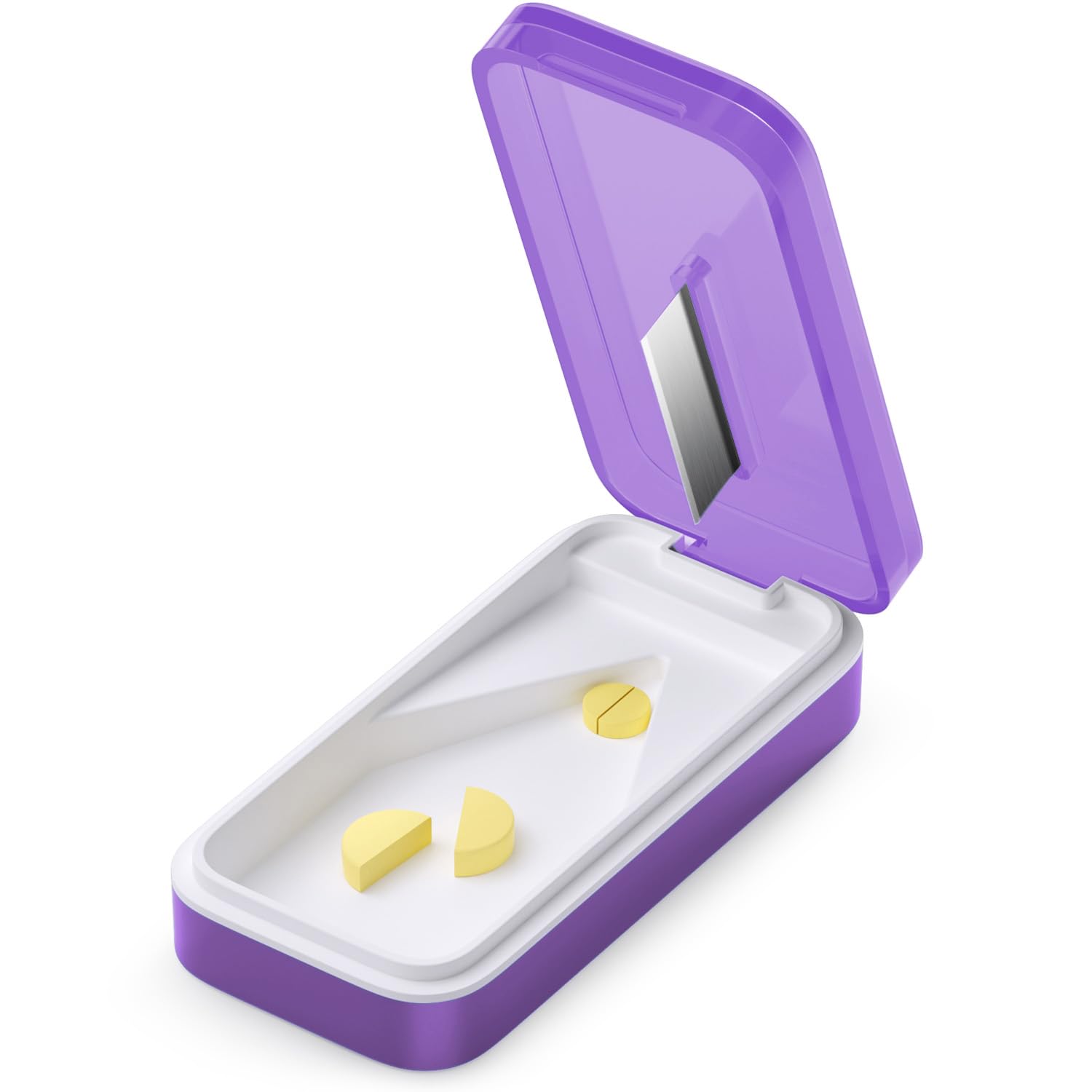 BUG HULL Pill Cutter with Removable Silicone Pad, Slim Pill Splitter, Pill Cutter Splitter for Small and Tiny Pills, Pill Cutters for Small or Large Pills Professional- Purple