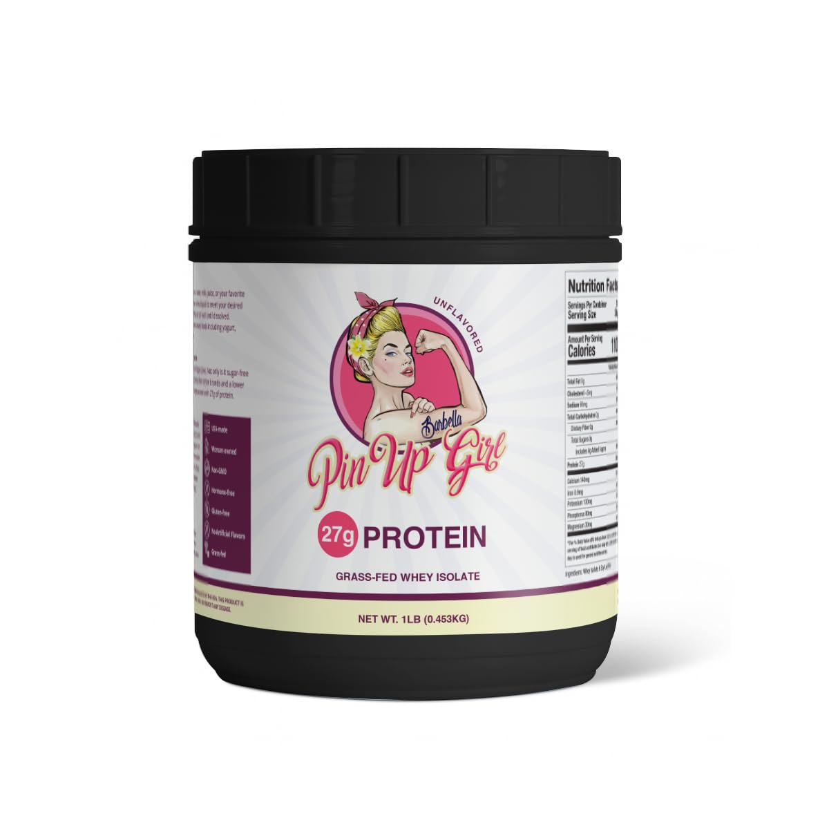 Pin Up Girl Whey Protein Isolate Powder – 27g of Protein Per Serving – Pure Premium Muscle-Building Whey Protein for Women – Fat Free, Low Calorie, Low Carb, No Added Sugar – Unflavored
