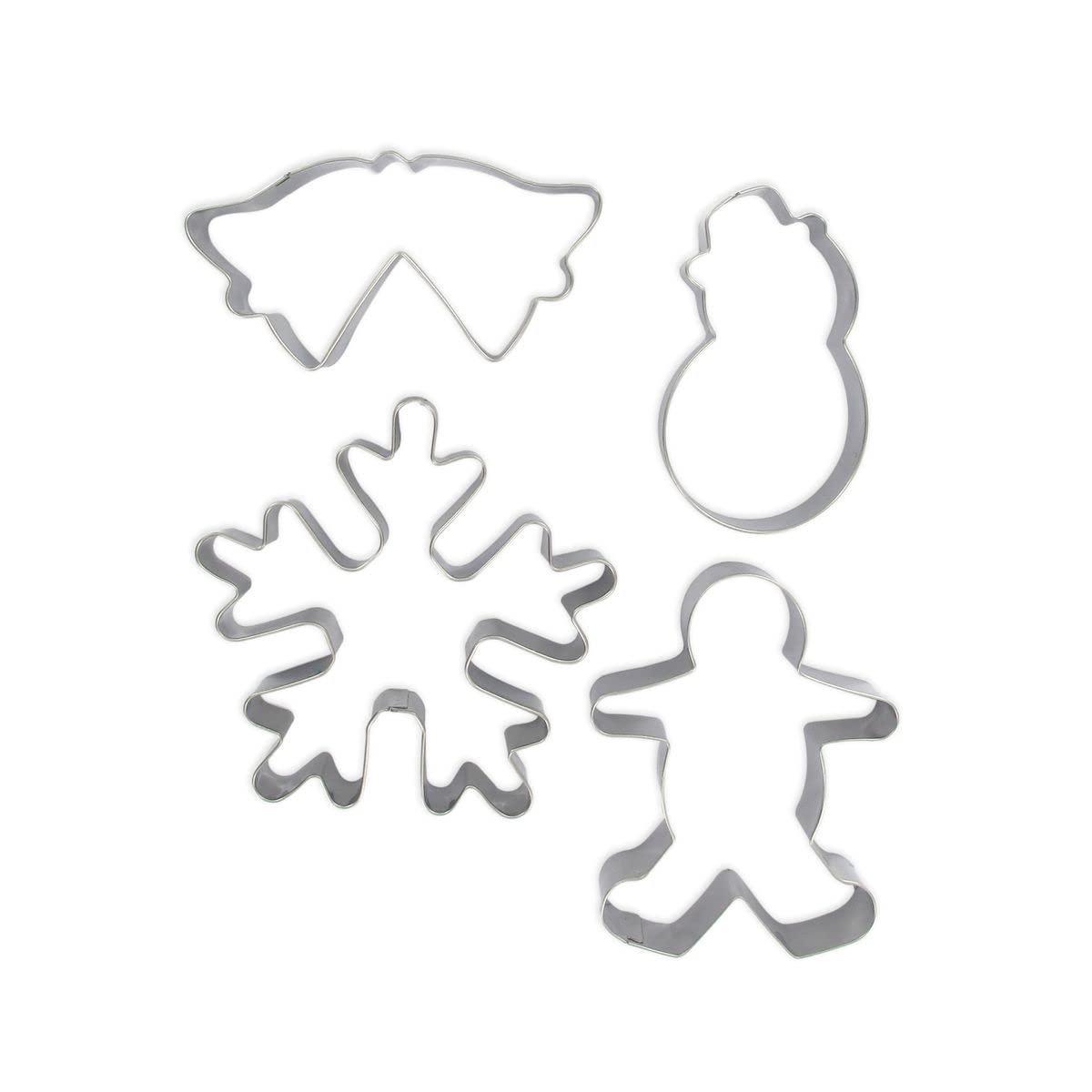 Zenker 672805 4 Christmas Cookie Cutters, Dough Cutter, Stainless Steel, Gingerbread Man: 7 x 9 cm/Flake: 10 x 9.5 cm/Double Bell: 9.5 x 5 cm/Snowman: 4.5 x 8 cm