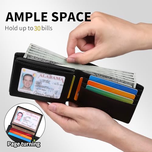 Wallet for Men-Genuine Leather RFID Blocking Bifold Stylish Wallet American Flag Wallet With 2 ID Window (Black)4