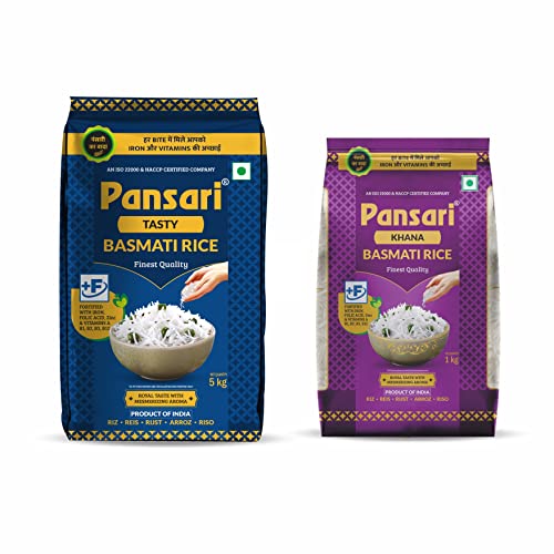 Image of Pansari Khana & Tasty Basmati Rice Combo|Long Grain,Naturally Aged(2-Years) and Fortified|Basmati Rice /Biryani Rice /Pulav Rice-(5+1kg)