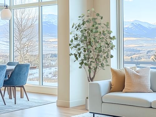 GarveeHome Artificial Eucalyptus Tree Indoor, 5ft Tall Fake Artificial Plant with White Planter,Large Faux Floor Plant Fake Silk Trees with 50 Lights Artificial Trees for Home Decor Indoor