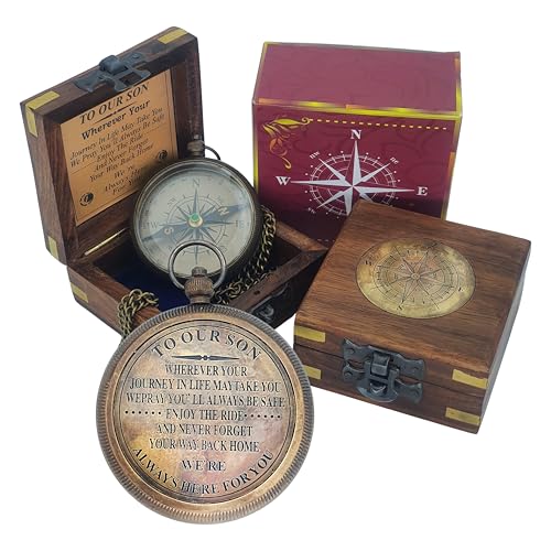 Gift for Son from Mom Dad | Engraved Compass 2