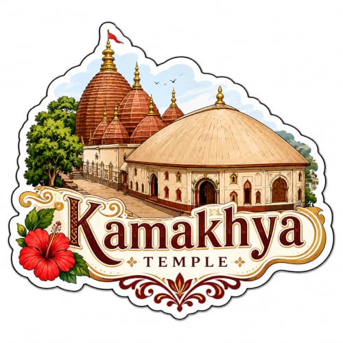 Image of Kamakhya Temple Theme Wooden Fridge Magnet Souvenir | 3x3 in Kitchen Home Decor Gift
