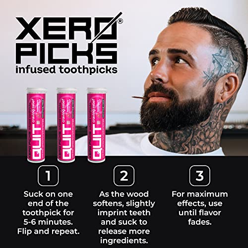 Image of Xero Picks Quit Infused Flavored Toothpicks to Help Quit Smoking (Pack of 3), Bubble Gum) Non-GMO Kosher Vegan