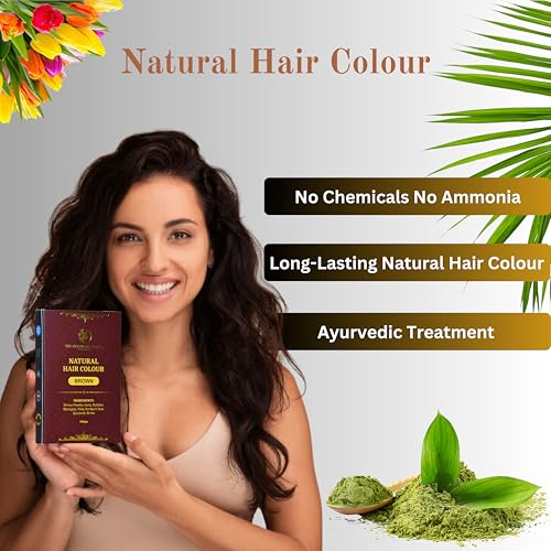 Image of Natural Hair Colour Brown For Women & Men | 100% Natural | Ammonia & PPD Free | Herbal Organic Hair Colour | Plant-Based-No Chemicals | Nature Henna Powder | 9 Organic Ayurvedic Extracts | Nature Brown Pack of 2 (200 gm)