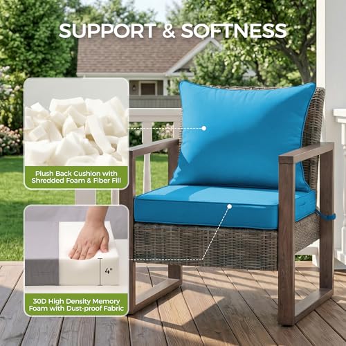 Image of UNIKOME 24 inchx24 inchx4 inch Outdoor Chair Cushions Set - Waterproof Patio Cushions for Outdoor Furniture with Removable Cover, Ties & Handle, Deep Seat Patio Cushions for Sofa Couch - Light Blue