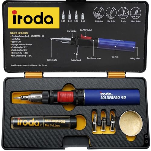 IRODA SolderPro 90K Professional Butane Soldering Iron Kit | Cordless 3-in-1 Tool | Fast Start & 53min Runtime with Case & Tips (Taiwan Made) by Iroda - Used condition - US$27.21