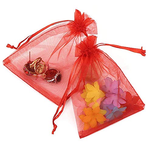 JZK 50uds 12x9cm Rojo organza bolsas favores fiesta bolsa confeti arroz dulces boda bolso pequeño regalo fiesta pequeñas bolsas joyería con cordón, para bodas cumpleaños baby shower