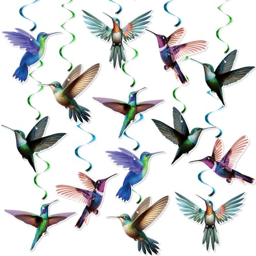 FOZEE Hummingbird Hanging Swirls, Bird Ceiling Decorations, Hummingbird Birthday Party Decorations, Hummingbird Decorations, Happy Mothers Day Party Decor, 18Pcs