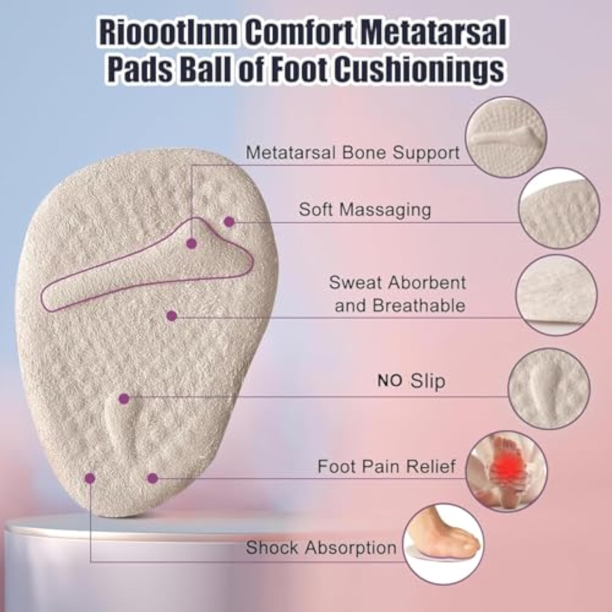 2Pair Metatarsal Pads for Women, Gel Foot Cushions