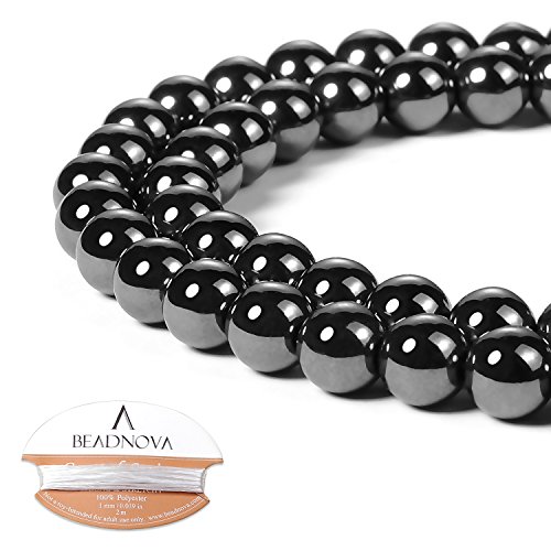 Image of BEADNOVA Natural Hematite Beads Natural Crystal Beads Stone Gemstone Round Loose Energy Healing with Crystal Stretch Cord for Jewelry Making (8mm, 45-48pcs)