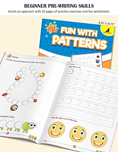 Image of Woodsnipe Pattern Writing + Beginner Alphabet Learning LTHF method for Preschoolers Ages 2 to 4 Years for Homeschooling | Basic Strokes, Lines and Curves, Capital Letters, Tracing and Colouring