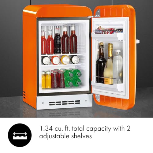 SMEG FABUROR3 FAB5 Retro Mini Fridge – 50s Style Compact Small Refrigerator, 1.2 cu ft, Automatic Defrost, LED Lighting, Adjustable Shelves– Made in Italy, Orange on Fridge.com