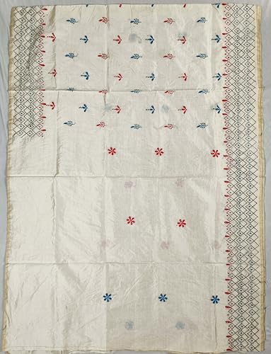 Image of SHRISTI CLOTHINGS Women's Hand Embroidered Cotton Silk Kantha Stitch Saree with Blouse Piece (SB420324 TWD75)