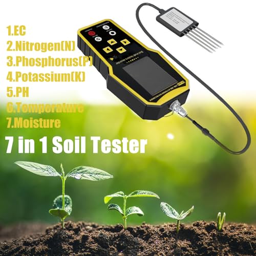 7 in 1 Soil Tester, Nitrogen Phosphorus Potassium NPK Tester, Handheld Soil PH Meter Kit, Temperature, Conductivity, Moisture, EC Meter for ​Petrochemical, Agriculture