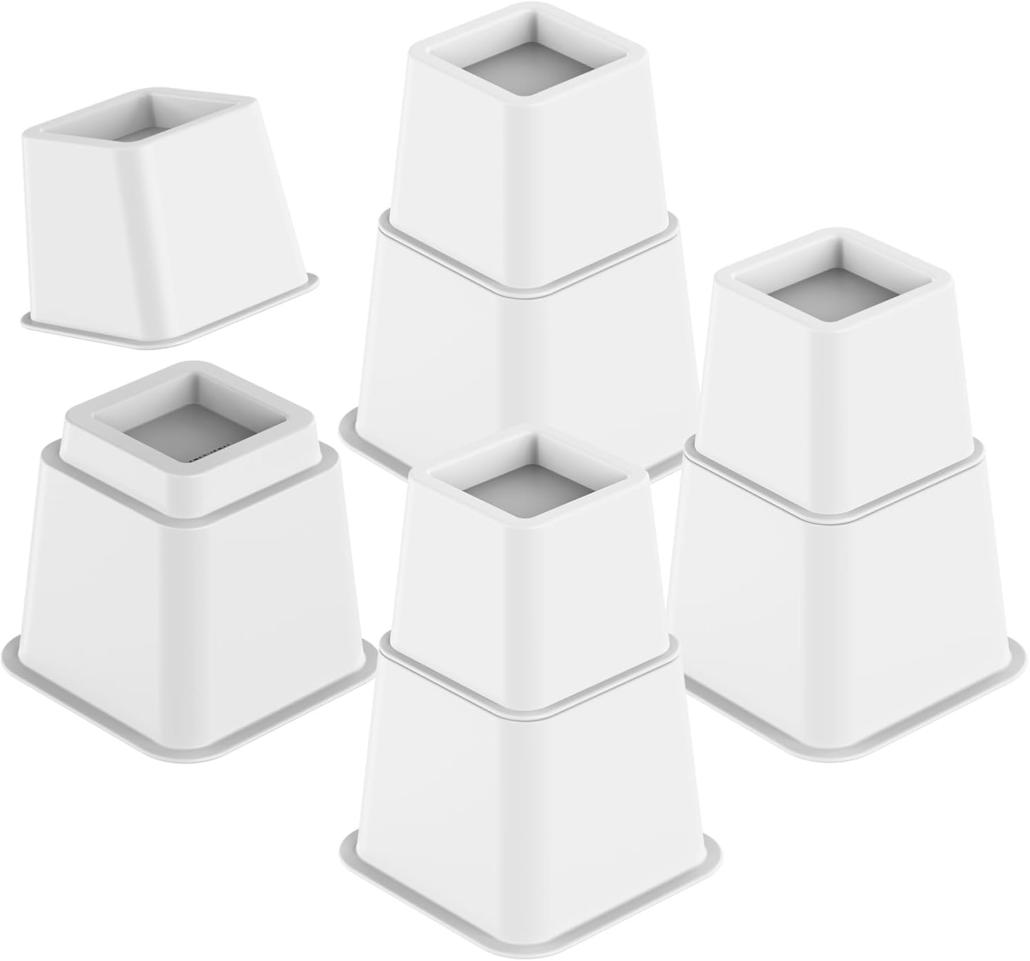 Adjustable Bed Risers 3, 5, 8 Inch Heavy Duty, Stackable Furniture Riser Set of 4 Bed Lifts for Couch, Sofa, Chair, Table & Desk, Under Bed Storage, College Dorms Supports Up to 1,300 Lbs, White