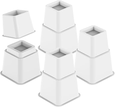 Adjustable Bed Risers 3, 5, 8 Inch Heavy Duty, Stackable Furniture Riser Set of 4 Bed Lifts for Couch, Sofa, Chair, Table & Desk, Under Bed Storage, College Dorms Supports Up to 1,300 Lbs, White