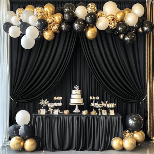 Image of 60ftx12ft Wrinkle Free Black Backdrop Curtains for Parties, Silky Polyester 12 Panels 12 ft Long Black Photo Backdrop Drapes Back Drop Cloth for Wedding Birthday Graduation Photography Background