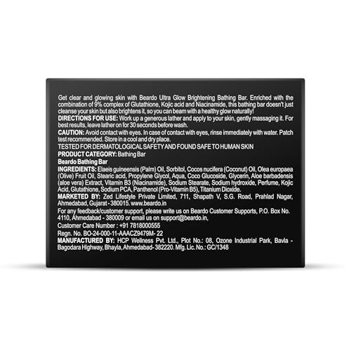 Image of Beardo Ultraglow Brightening Bathing Bar | 9% complex glutathione, niacinamide & kojic acid | Skin Brightening Soap | Whitening Soap for men | Dermatologically Tested | 75g X Pack of 1