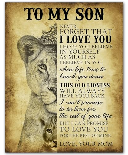 To My Son Never Forget That I Love You - Motivational Wall Art Print - Wall Art Poster Print with Lioness Image for Boy’s Room, Family and Office Decor (Unframed, 11 x 14 inches)