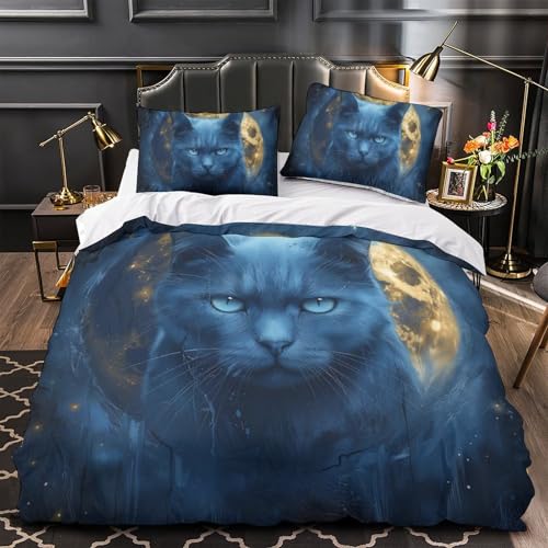 Ensemble de literie chat 3D 200x200 cm avec housse de couette en microfibre