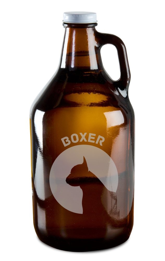 Boxer Dog Breed Pride Hand-Made Etched Glass Beer Growler 64 oz