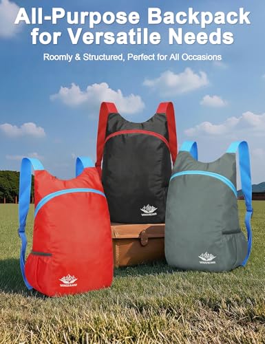 Image of Venzina Durable Waterproof Lightweight Packable Backpack, Foldable Travel Daypack for Hiking and Work, Unisex Men Women Compact Backpack for Outdoor, Gym, Shopping