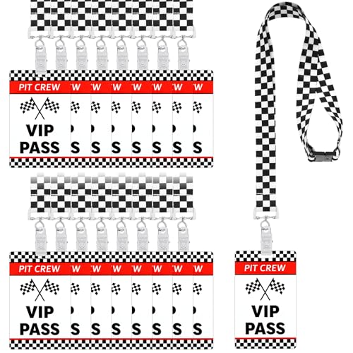 30 Sets Racing VIP Pass Cards with Checkered Racing Lanyards Bulk...